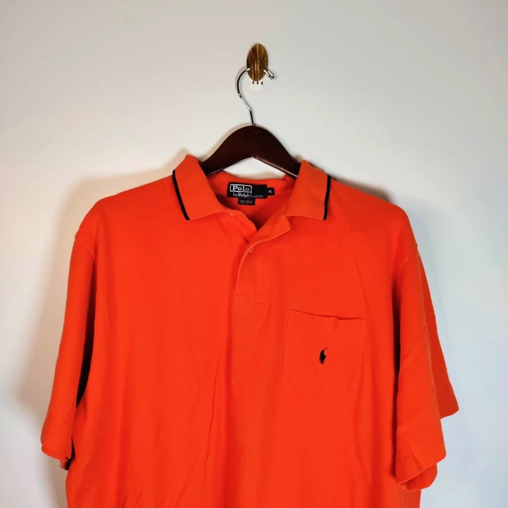 Polo Ralph Lauren Orange/*Navy Trim XL Golf Athletic‎ Beach Travel Stretch Shirt